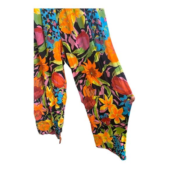 Cache' sz 14 Vintage Wide Leg High Rise Pleated Floral Pants Made in USA Rayon - Picture 3 of 8